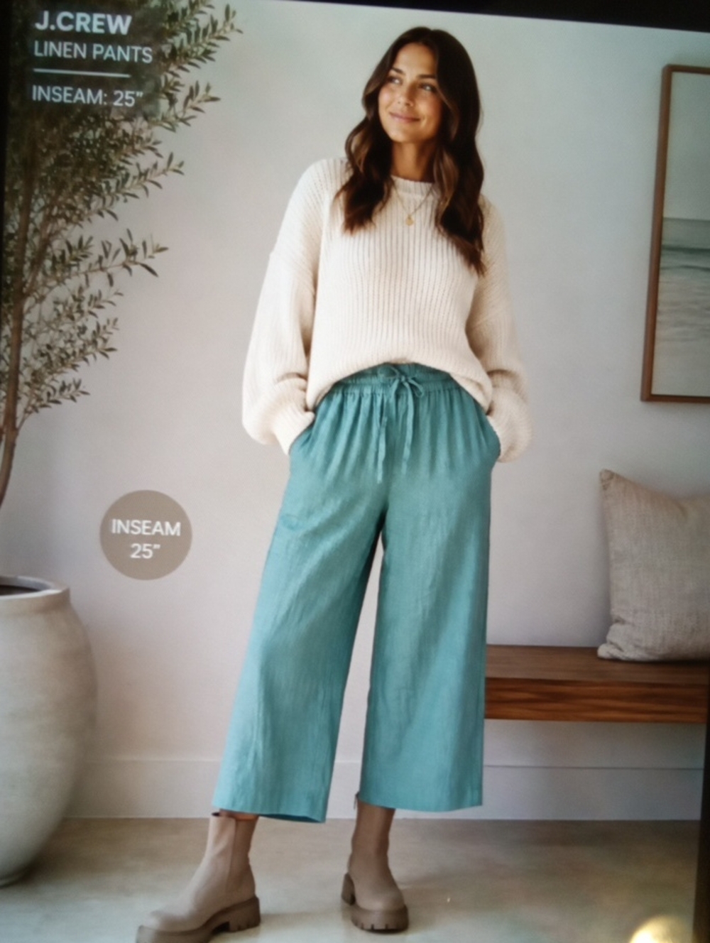 J Jrew Wide Leg Seaside Linen Womens Pant Pull On Casual Chic Vacation Size Smal